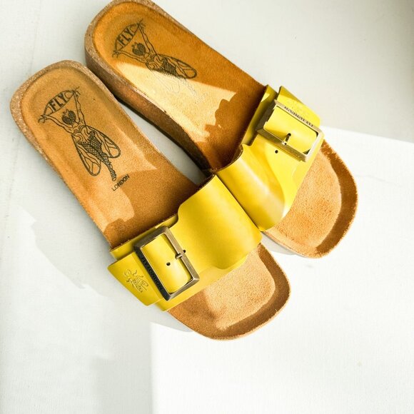 Fly London Yellow Leather Comfort Slides 39 - Picture 9 of 10